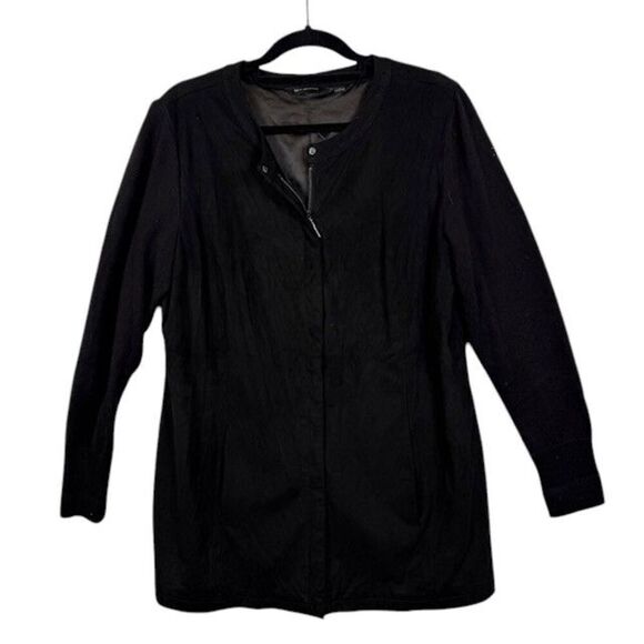 H by Halston Faux Suede Jacket w/ Sweater Knit Sleeves Black Zip Front Size 14 - Picture 2 of 14